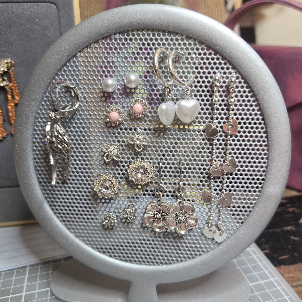 Silver and Pink Earring Set